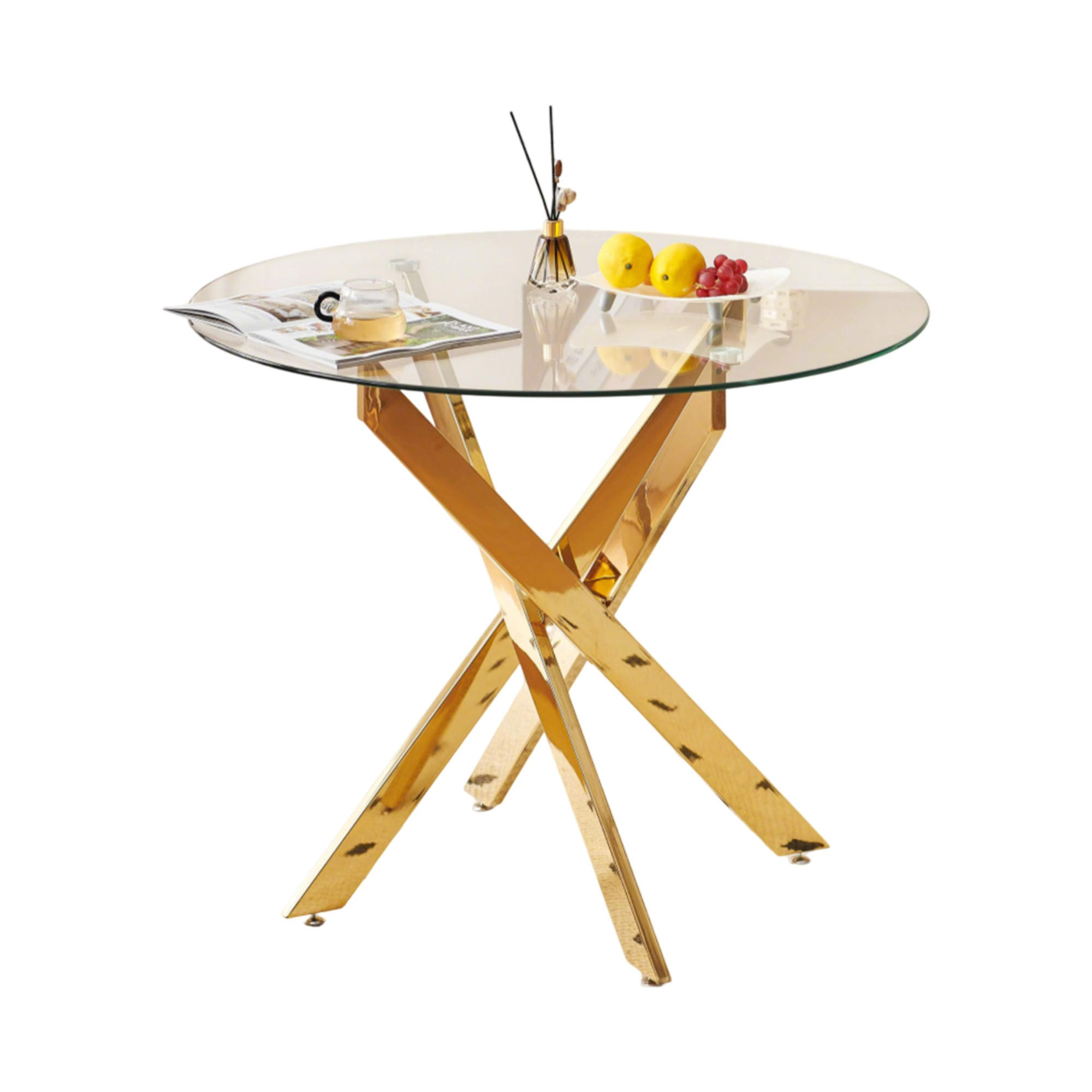 ESSTISCH 80/75 cm in Gold mit Glasplatte und Metallgestell - Goldfarben, Metall (80/80/75cm) - Flora Grace