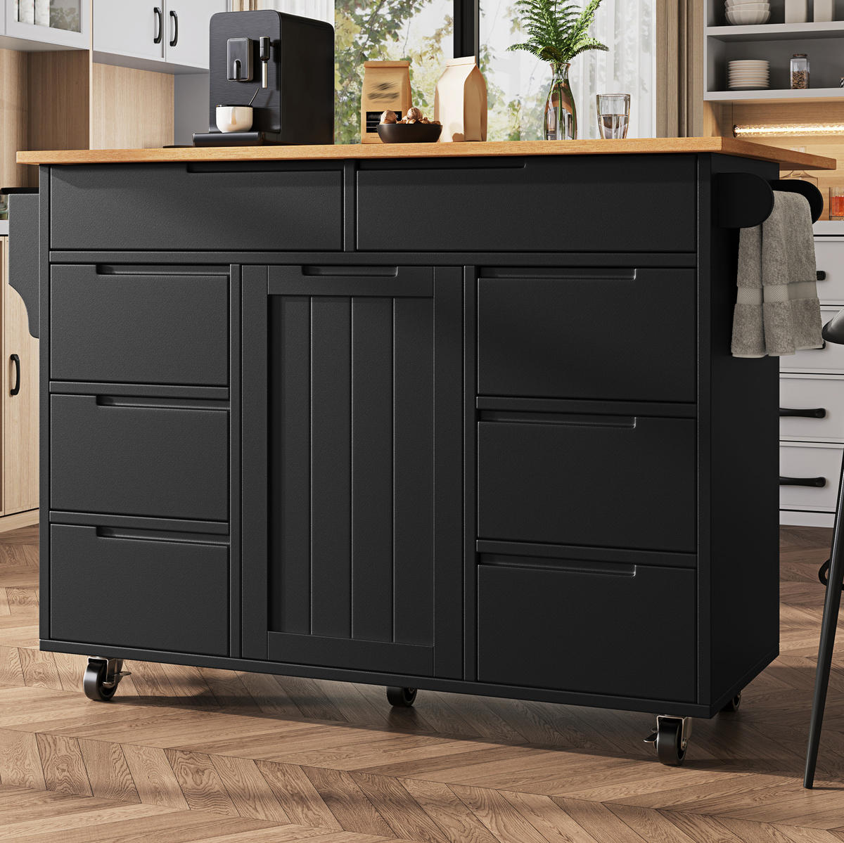 KÜCHENINSEL 122/46/91,5 cm Schwarz aus MDF mit klappbarer Tischplatte - Schwarz, Holzwerkstoff (74.5/91.5/122cm) - OKMYHOME