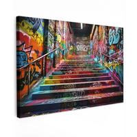LEINWANDBILD Treppe - Graffiti - Farben - Kunst XXL 150x100 cm - Multicolor, Textil (150/100cm) - MuchoWow