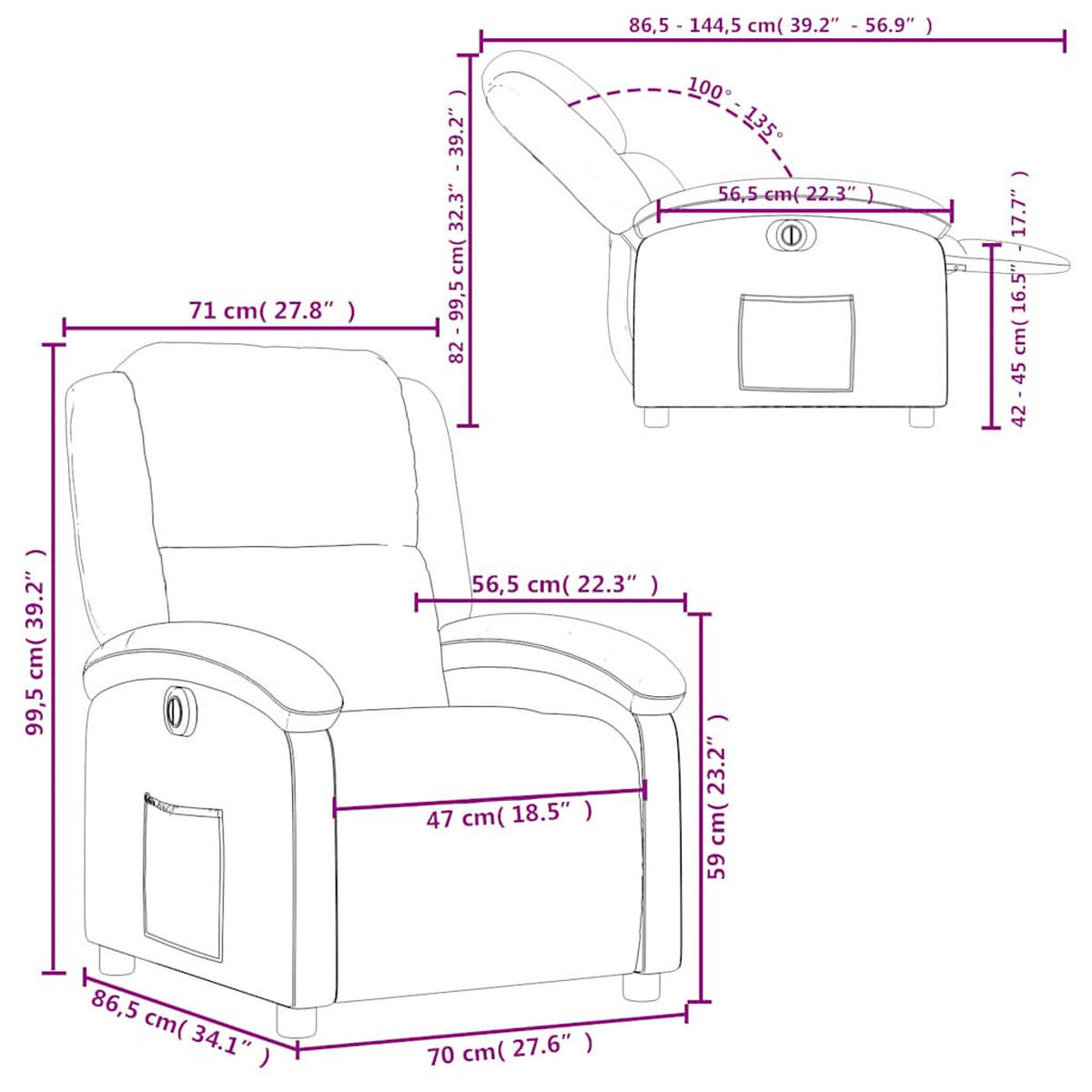 RELAXSESSEL Elektrisch Creme Samt - Creme, Textil (86.5/99.5/71cm) - vidaXL