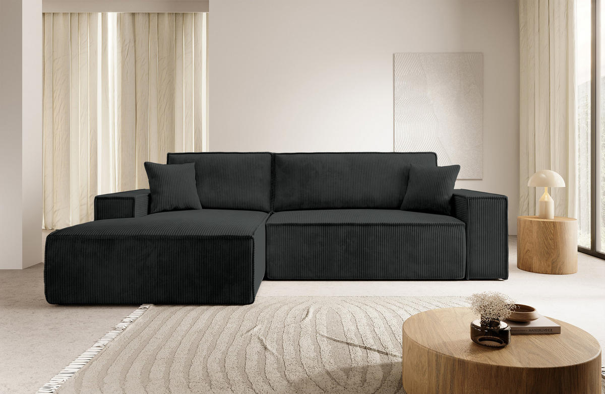 ECKSOFA Farese Schwarz Cordbezug - Schwarz, Kunststoff/Textil (267/167cm) - Selsey