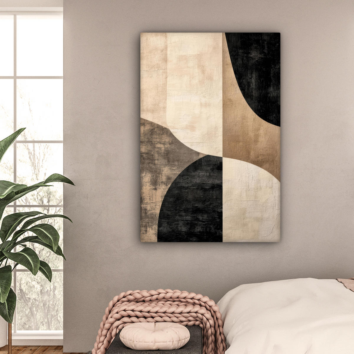 LEINWANDBILD Abstrakt - Flugzeuge - Schwarz - Rund Deko XXL 80x120 cm - Beige, Textil (80/120cm) - MuchoWow