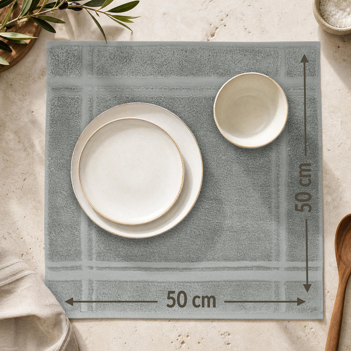 FROTTEE Küchenhandtücher 50x50 cm, 4er Set, Stein Grau - Grau, Textil (50/50cm) - Lashuma