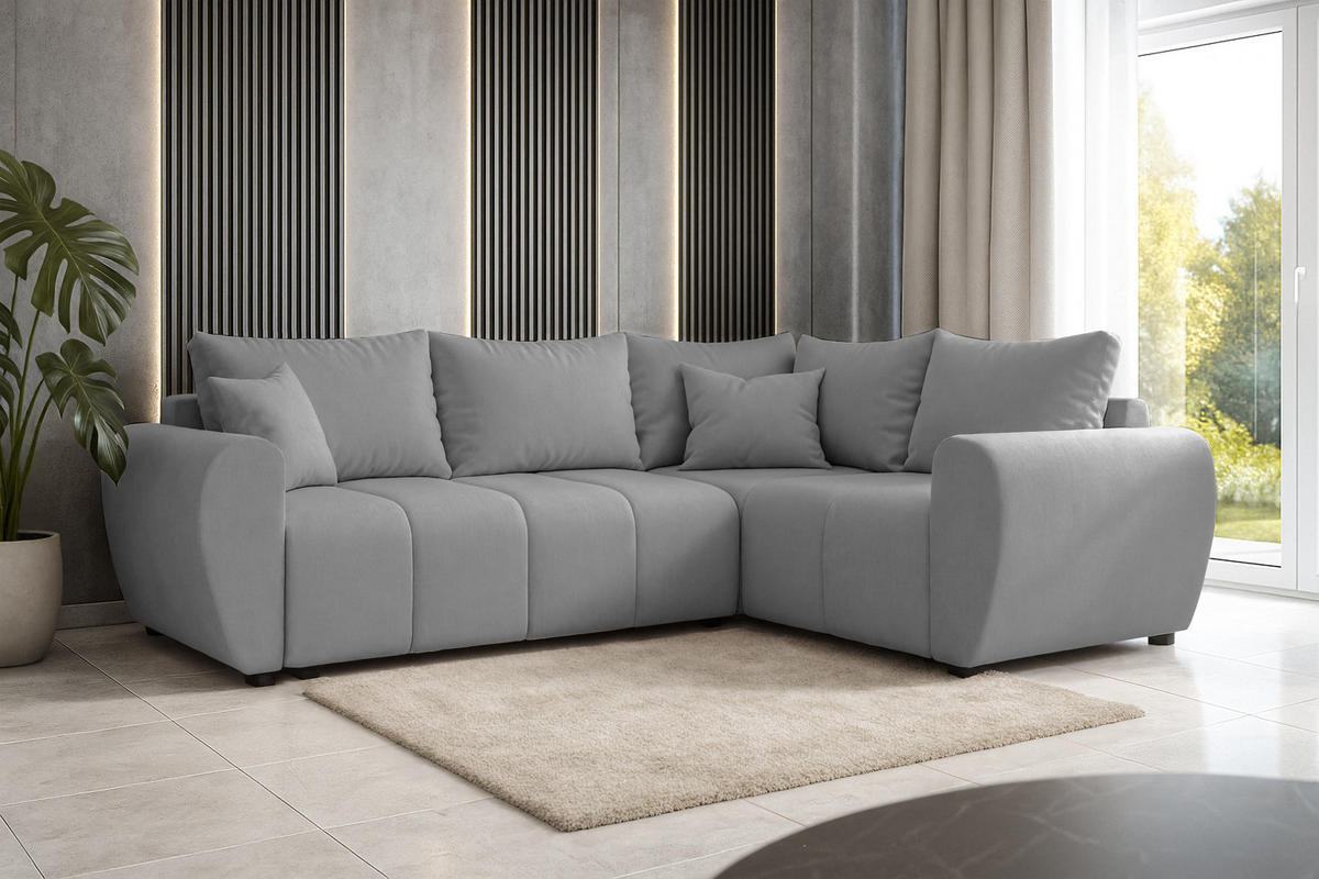 ECKSOFA L Form Malatya MAX Hellgrau 246/145/82 cm stilvolle mit Schlaffunktion R - Hellgrau/Schwarz, Kunststoff/Textil (235/175cm) - AX Living