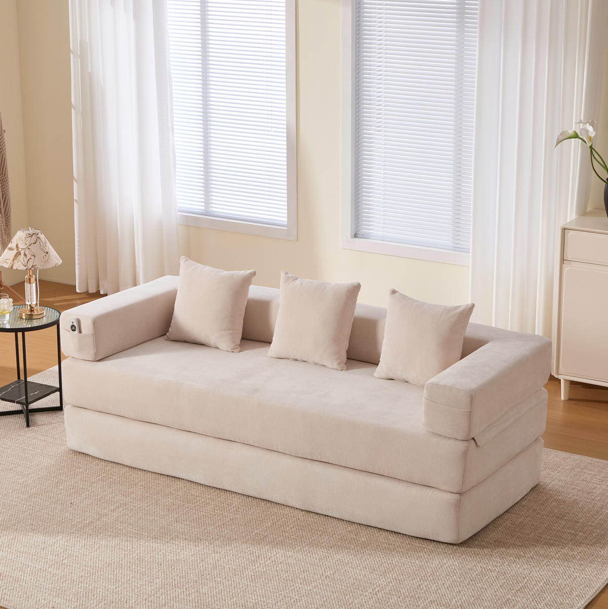 SOFA modular 198 x 79 cm Chenille Beige - Beige, Kunststoff (31.1/23.62/77.95cm) - Meubliv