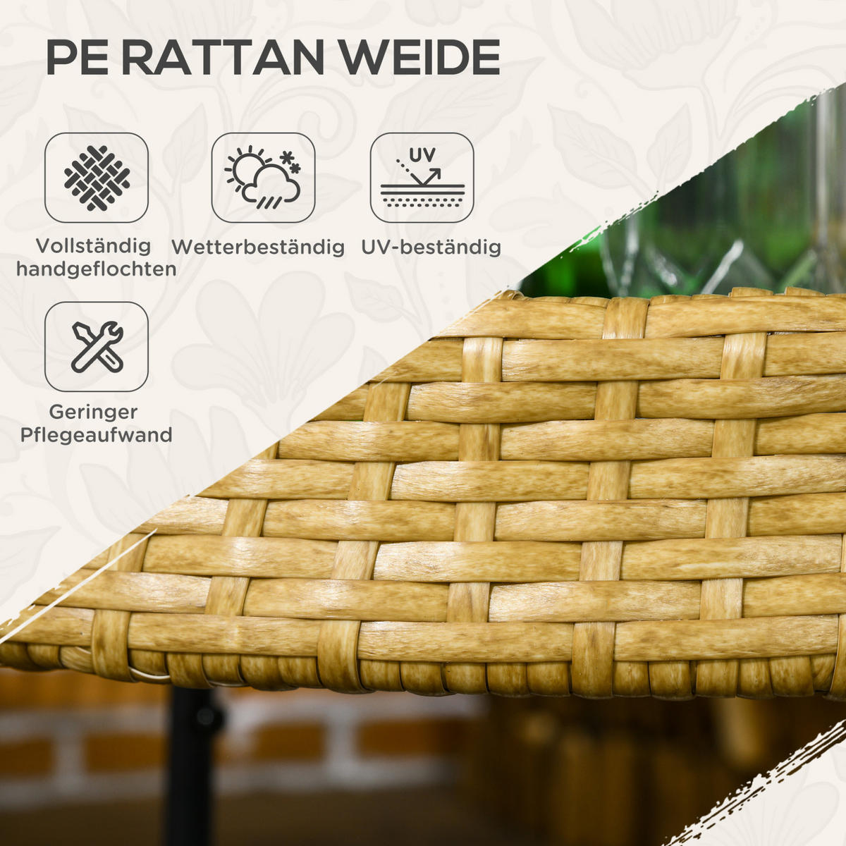 SERVIERWAGEN 50/50/66 cm mit 2 Ablagen, Rollen und Bremsen, Polyrattan, Gelb - Gelb, Naturmaterialen (50/66/50cm) - Redom