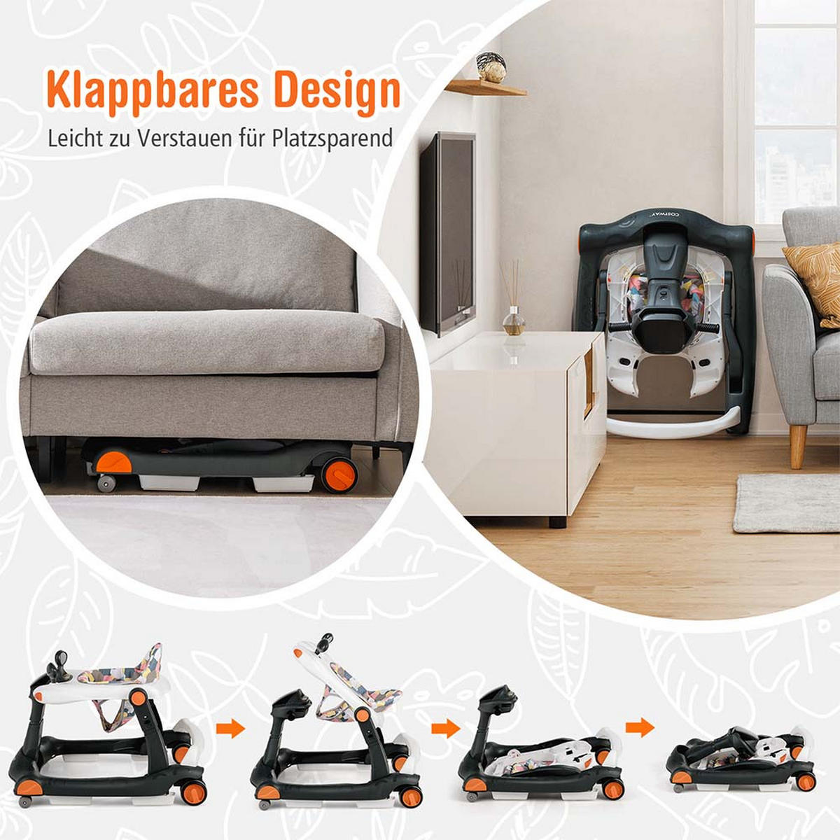 LAUFLERNHILFE Kappbar Schwarz - Schwarz, Kunststoff (60/55/73cm) - COSTWAY
