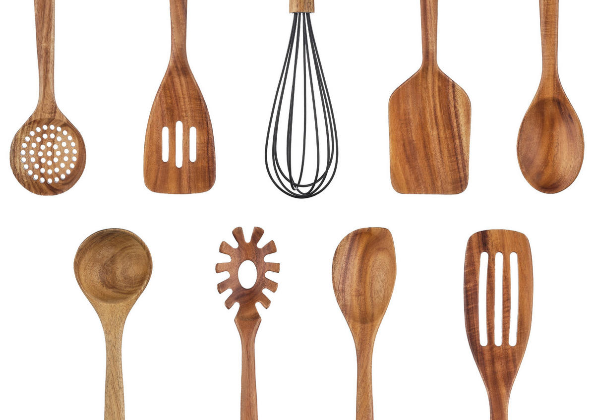 KÜCHENUTENSILIEN-SET aus Akazienholz SKOV - 12-teilig - Akaziefarben, Holz - Björn