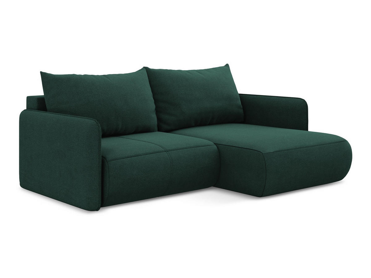 ECKSOFA mit Schlaffunktion Strukturstoff Stoff Grün - Dunkelgrün/Schwarz, Kunststoff/Textil (207/148cm) - Makamii