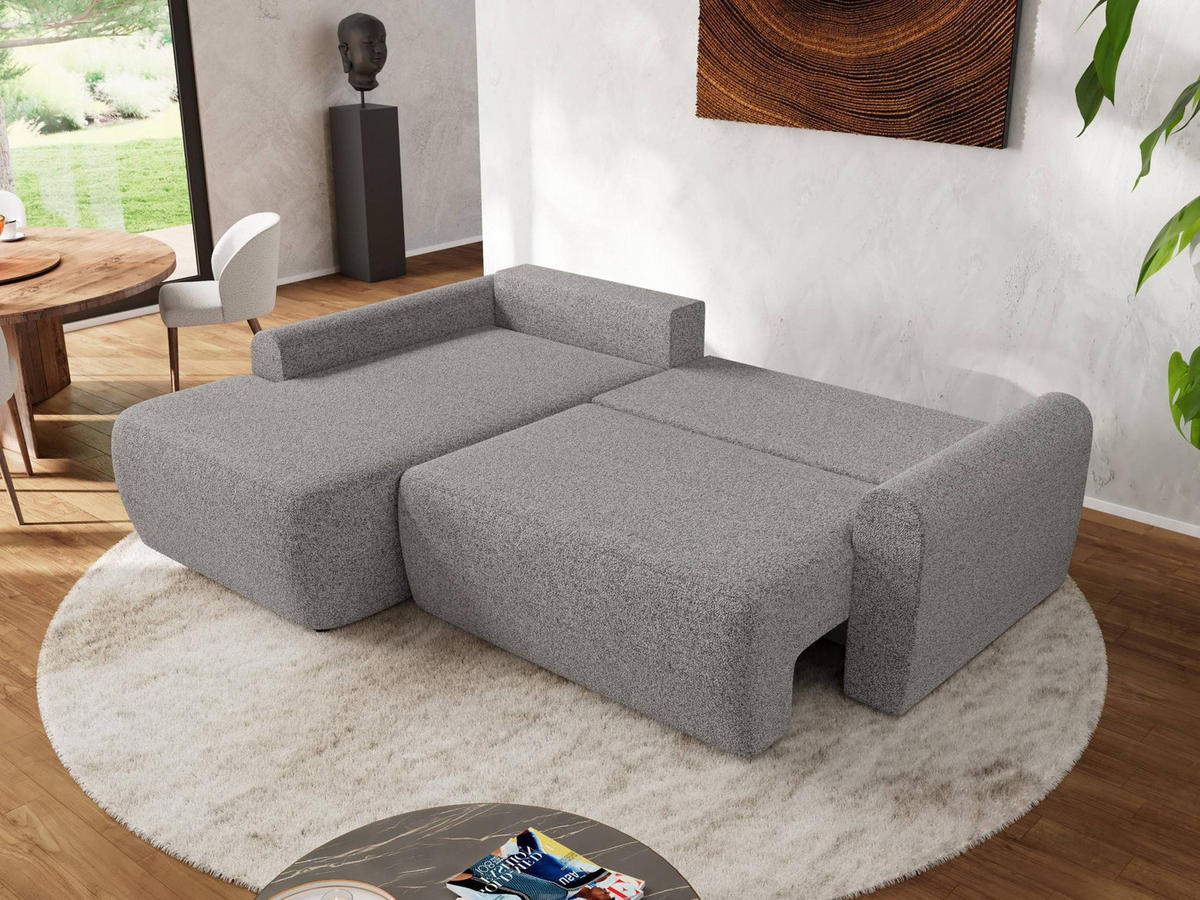 ECKSCHLAFSOFA CUBO L Hellgrau Struktur - links - Hellgrau/Schwarz, Kunststoff/Textil (273/187cm) - MKS