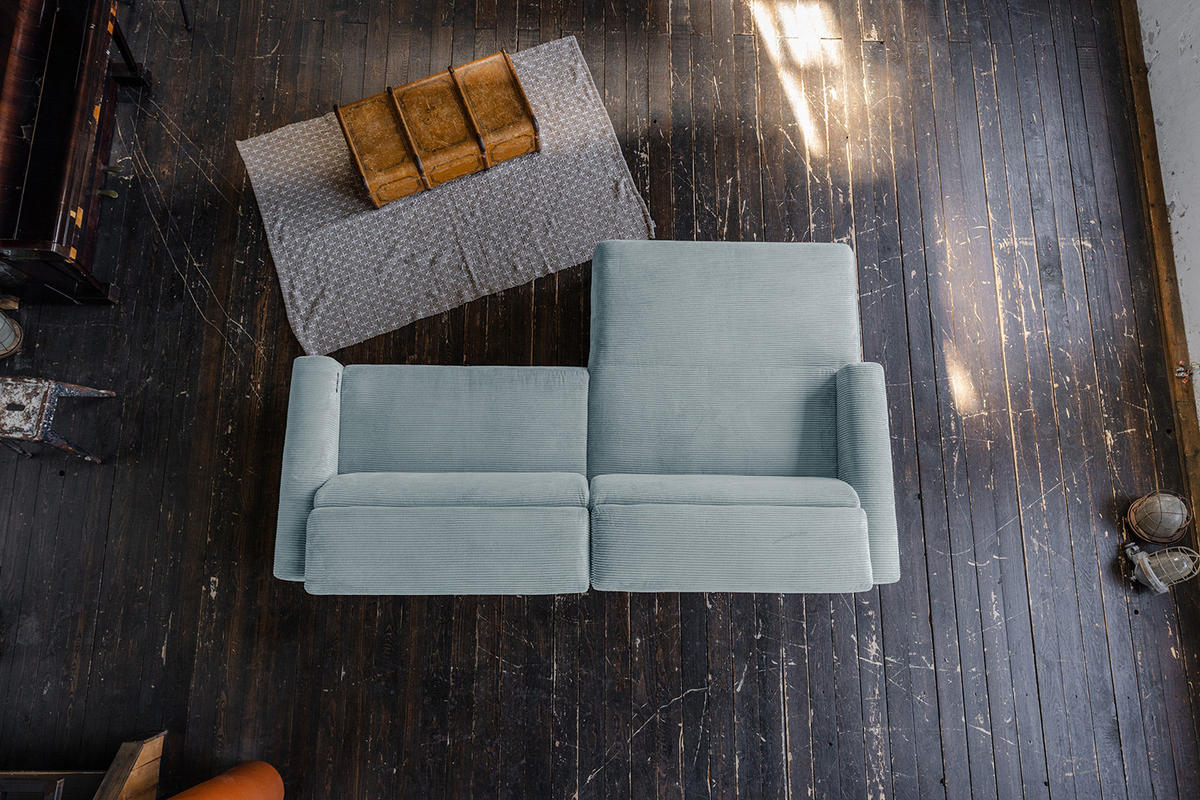 ECKSOFA LAISKA Hellblau Cord - Schwarz/Hellblau, Textil/Metall (282/177cm) - KAWOLA