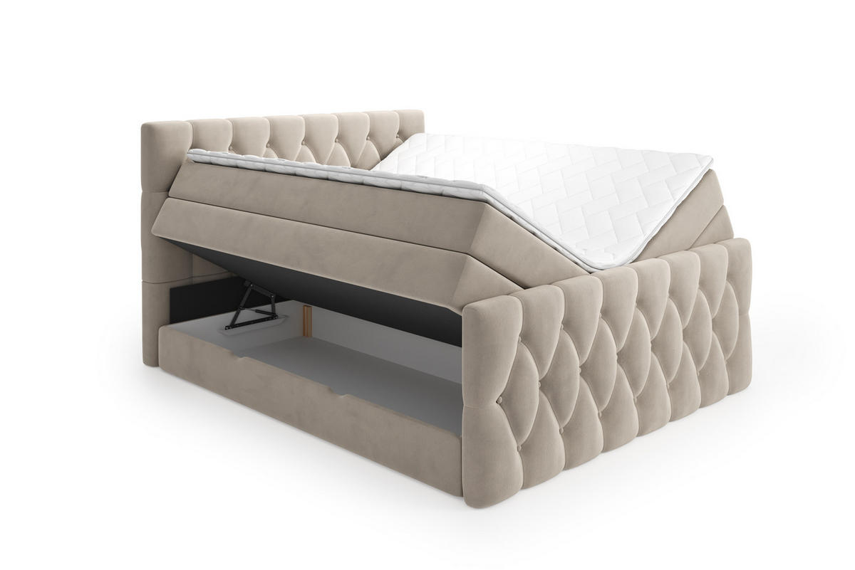 BOXSPRINGBETT Eleganz 180x200 cm in Beige mit Bettkasten und beidseitiger Matratze - Beige, Textil (180/200cm)