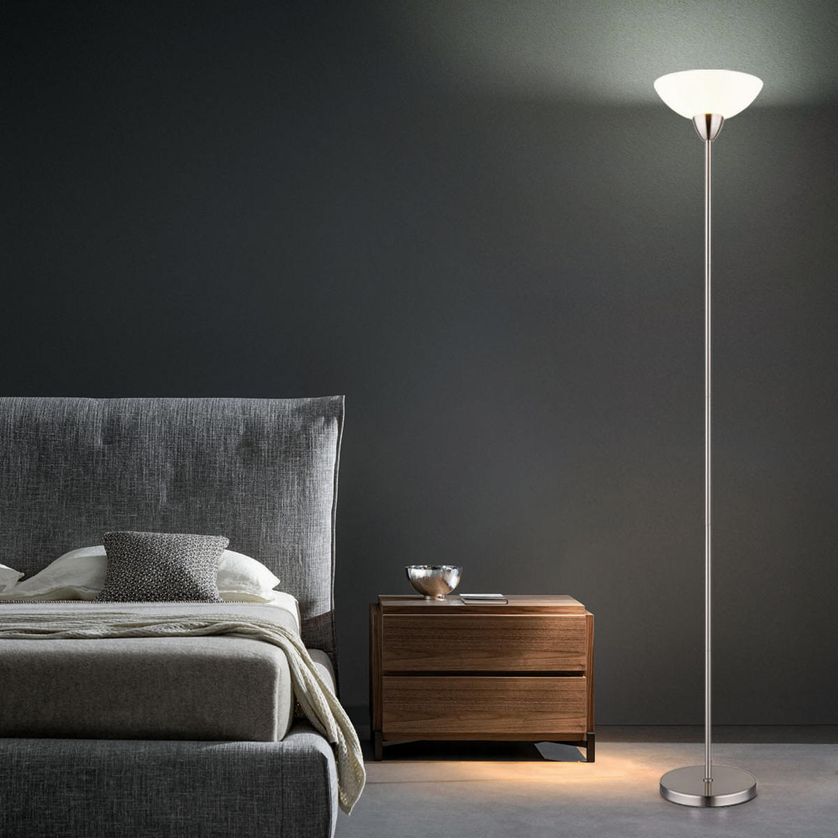 LED STEHLEUCHTE Metall Glas Opal Silber - Silberfarben, Glas (28/28/180cm) - Globo Lighting