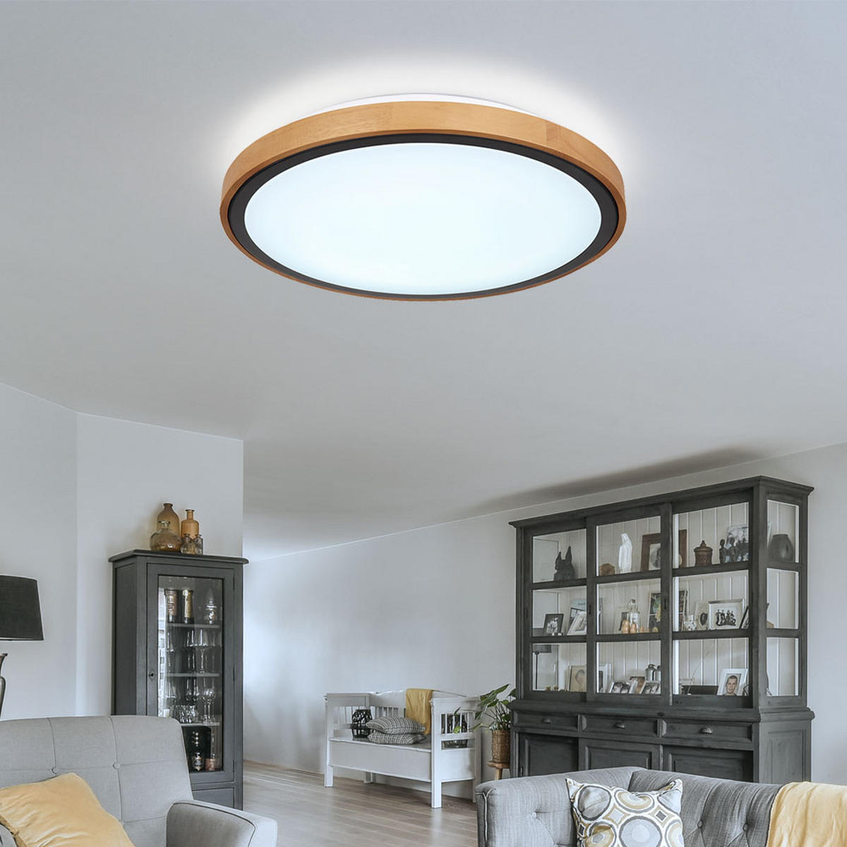 LED DECKENLEUCHTE Bruno Braun Holzoptik - Braun, Holz (43.7/43.7/11cm) - Globo Lighting