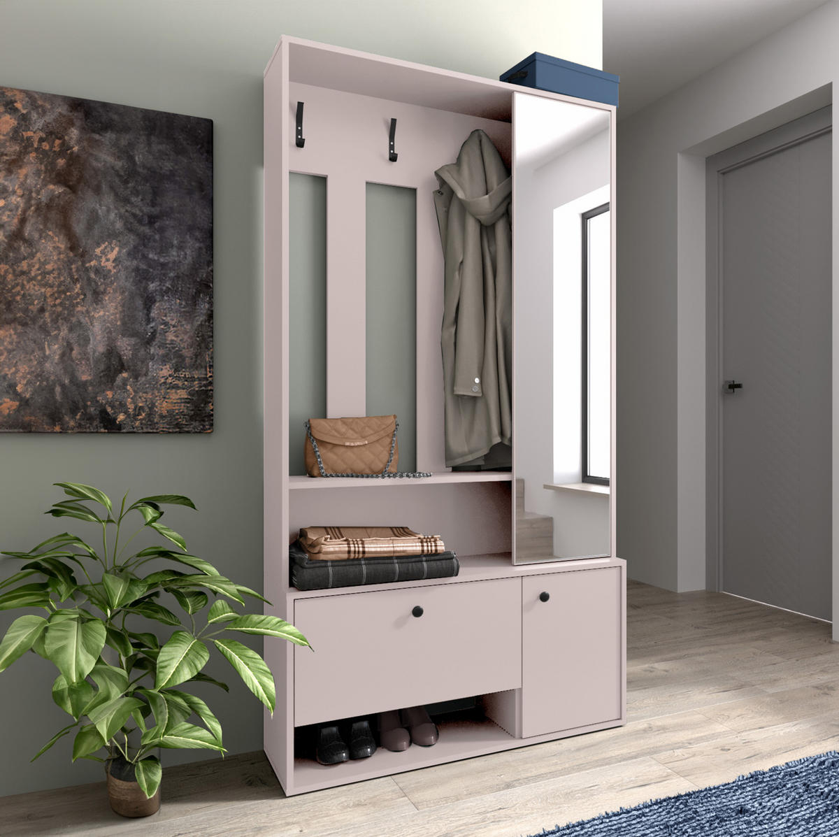 GARDEROBENSCHRANK Tokessa Kaschmir 100/191/33 cm - Modern mit Spiegel und Schuhschrank - Beige, Holzwerkstoff/Kunststoff (100/191/33cm) - AX Living