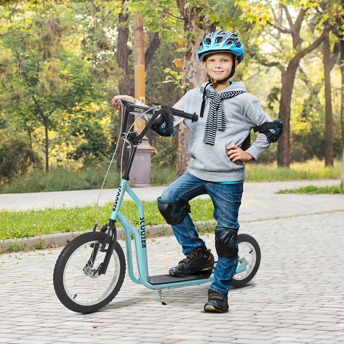 KINDERROLLER ab 5 jahre Scooter Cityroller Kinder Luftreifen verstellbar Blau - Blau, Metall (135/58/88cm) - HOMCOM