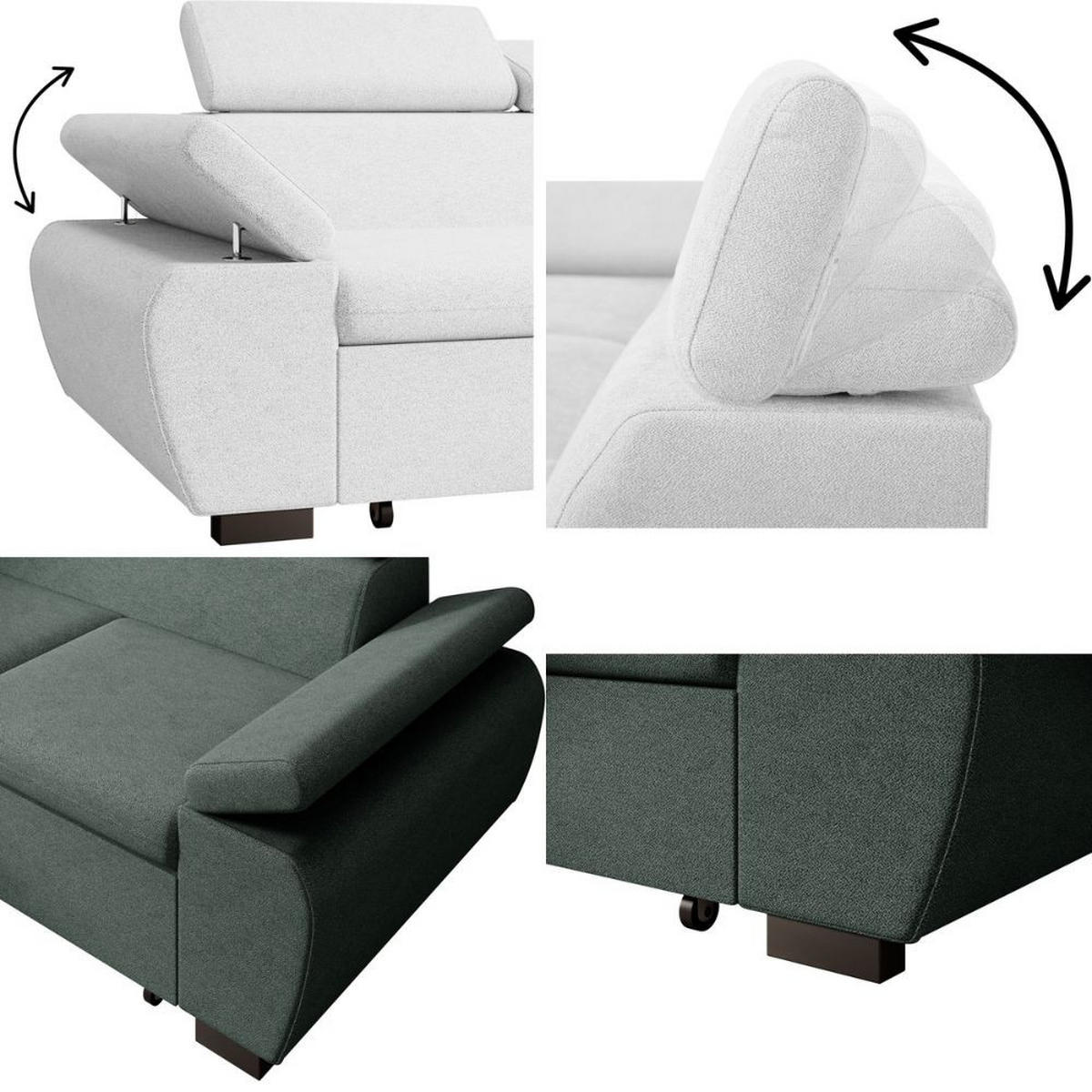 ECKSCHLAFSOFA Coco mit verstellbare Kopfstützen, dunkelgrün, links - Dunkelgrün, Textil (273/191cm) - Beautysofa
