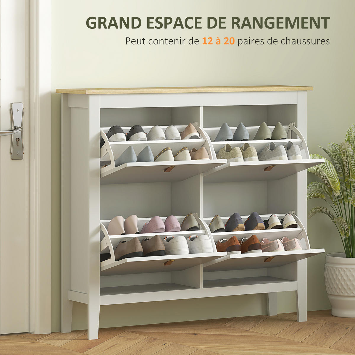 SCHUHSCHRANK DE-15027 4 Schubladen für 10-20 Paar Schuhe mit verstellbaren Böden Weiß - Weiß, Holzwerkstoff (105/95.5/24cm) - ComfortXL