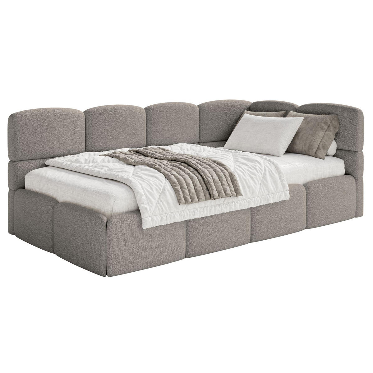 JUGENDBETT Cloudy rechts mit Rausfallschutz Bouclé Grau - Grau, Kunststoff/Textil (90/200cm) - Selsey