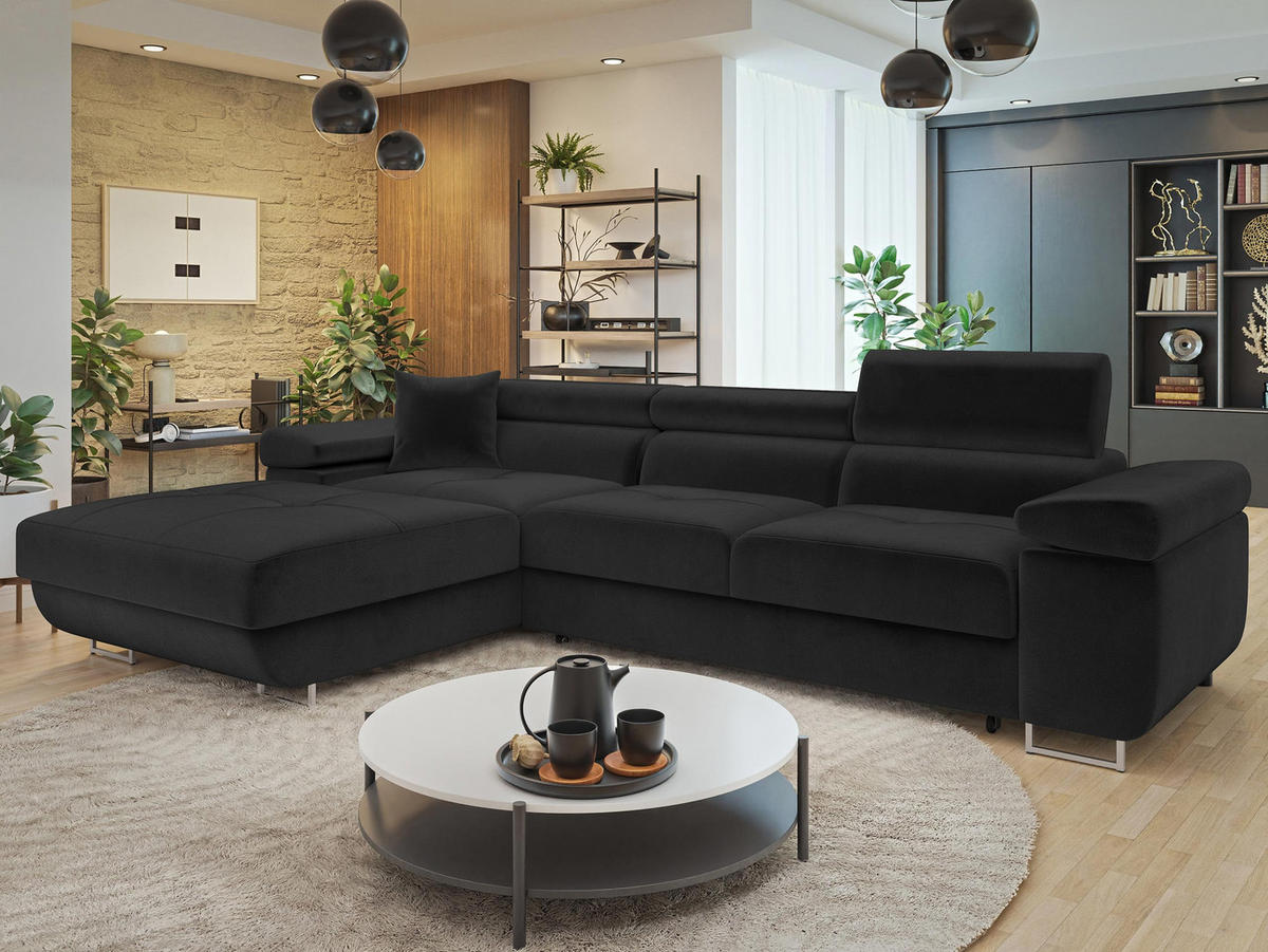 ECKSOFA Torezio Mini, Seite: Links - Schwarz, Holz/Textil (280/170cm) - MIRJAN24