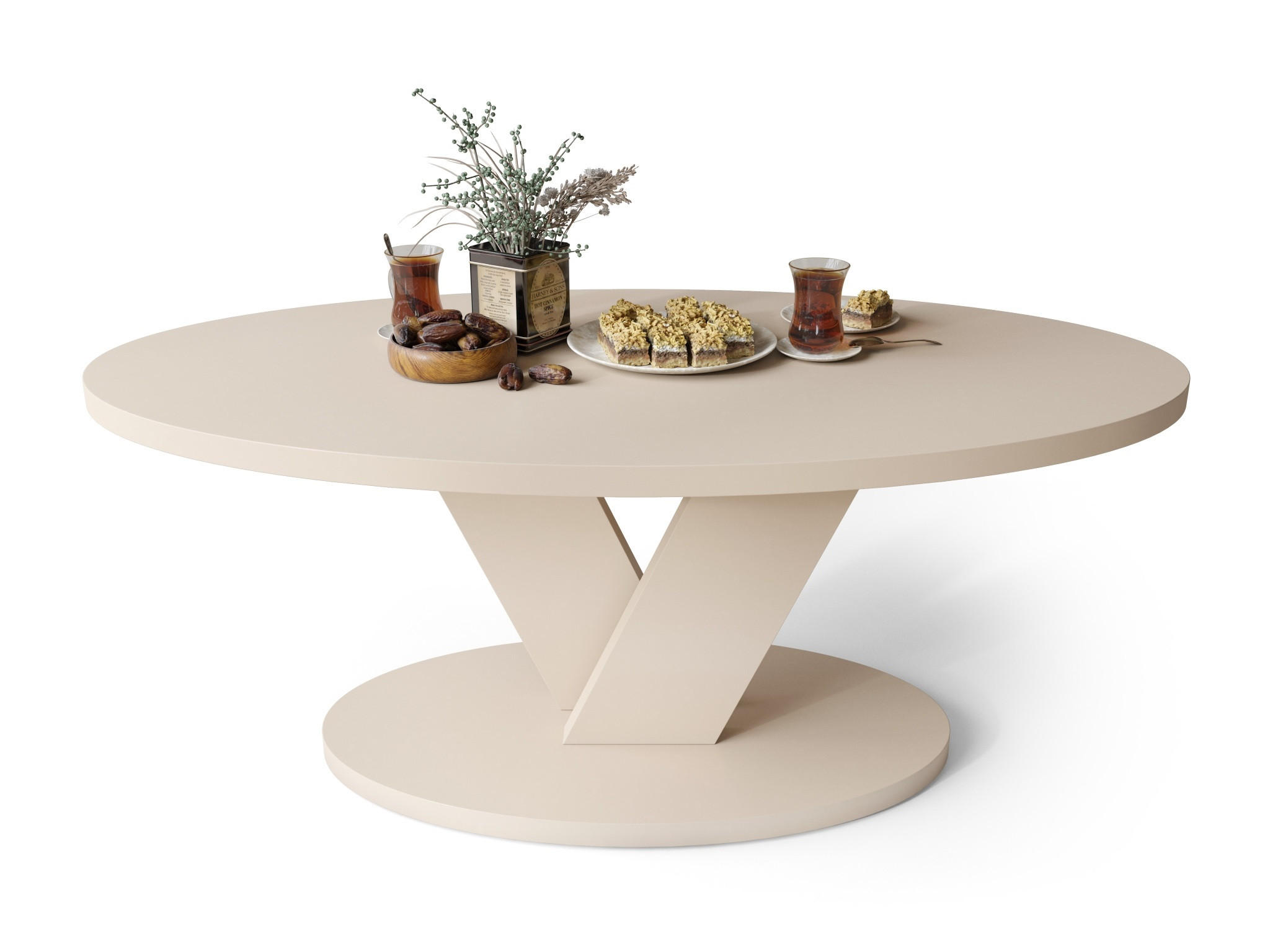 designimpex COUCHTISCH Oval Beige mit Ablage jetzt nur online ➤