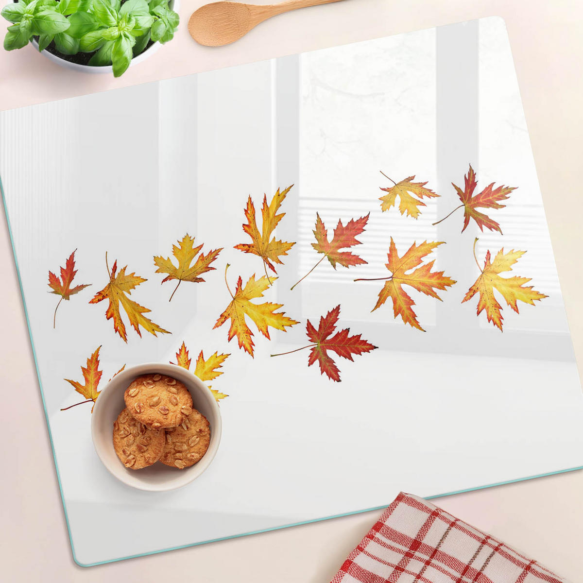 GLASPLATTE 60x52 cm Herbstblätter - Gelb, Glas (60/0.4/52cm) - TULUP