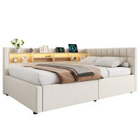 TAGESBETT 140x200cm Schlafsofa Hydraulik LED USB Beige - Beige, Naturmaterialien (140/200cm) - FLIEKS