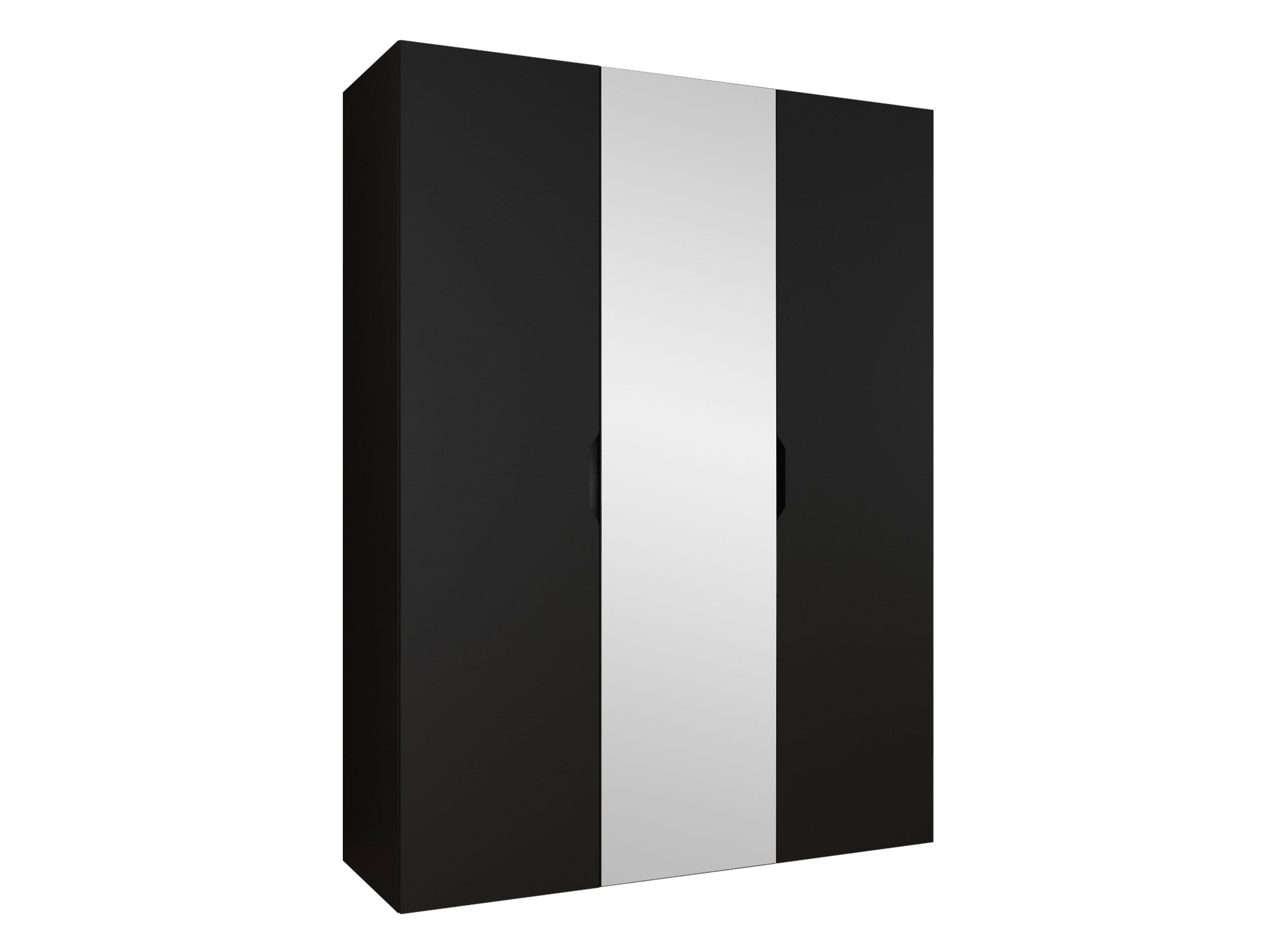 DREHTÜRENSCHRANK Malaga 150 mit Frontspiegel - Schwarz, Holzwerkstoff (150/202/52cm) - MIRJAN24