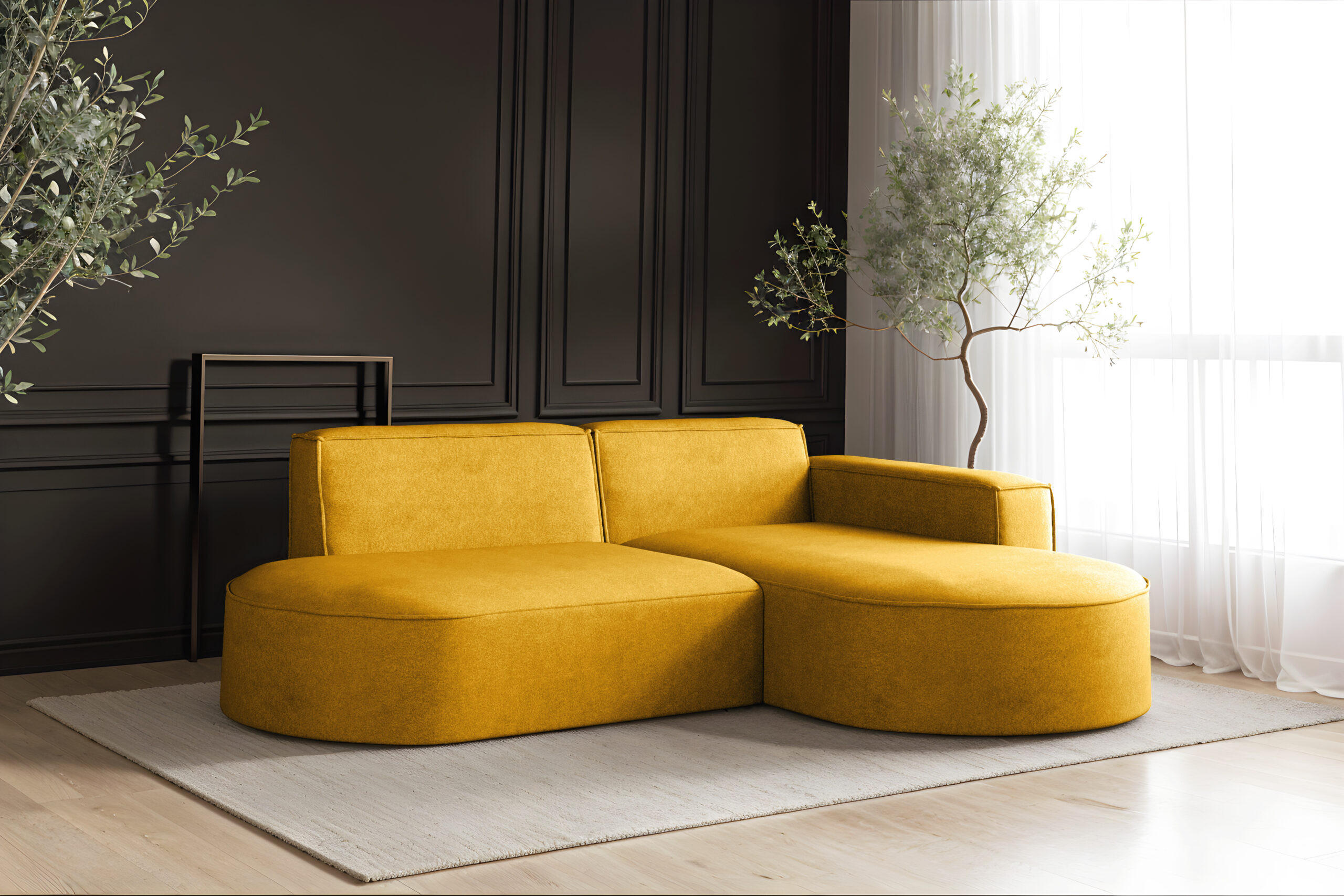 ECKSOFA Modena Modern Und Komfort Velours Stoff Salvador Rechts Gelb - Gelb, Holz/Textil (236/165cm) - Kaiser Möbel