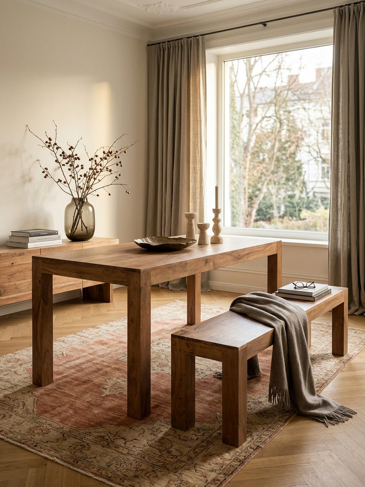 ESSTISCH Massivholz Akazie Rechteckig Handgefertigt NAKO, Beige 120x60x76 cm - Hellbraun/Beige, Akazienholz/Holz (60/120/76cm) - KADIMA DESIGN