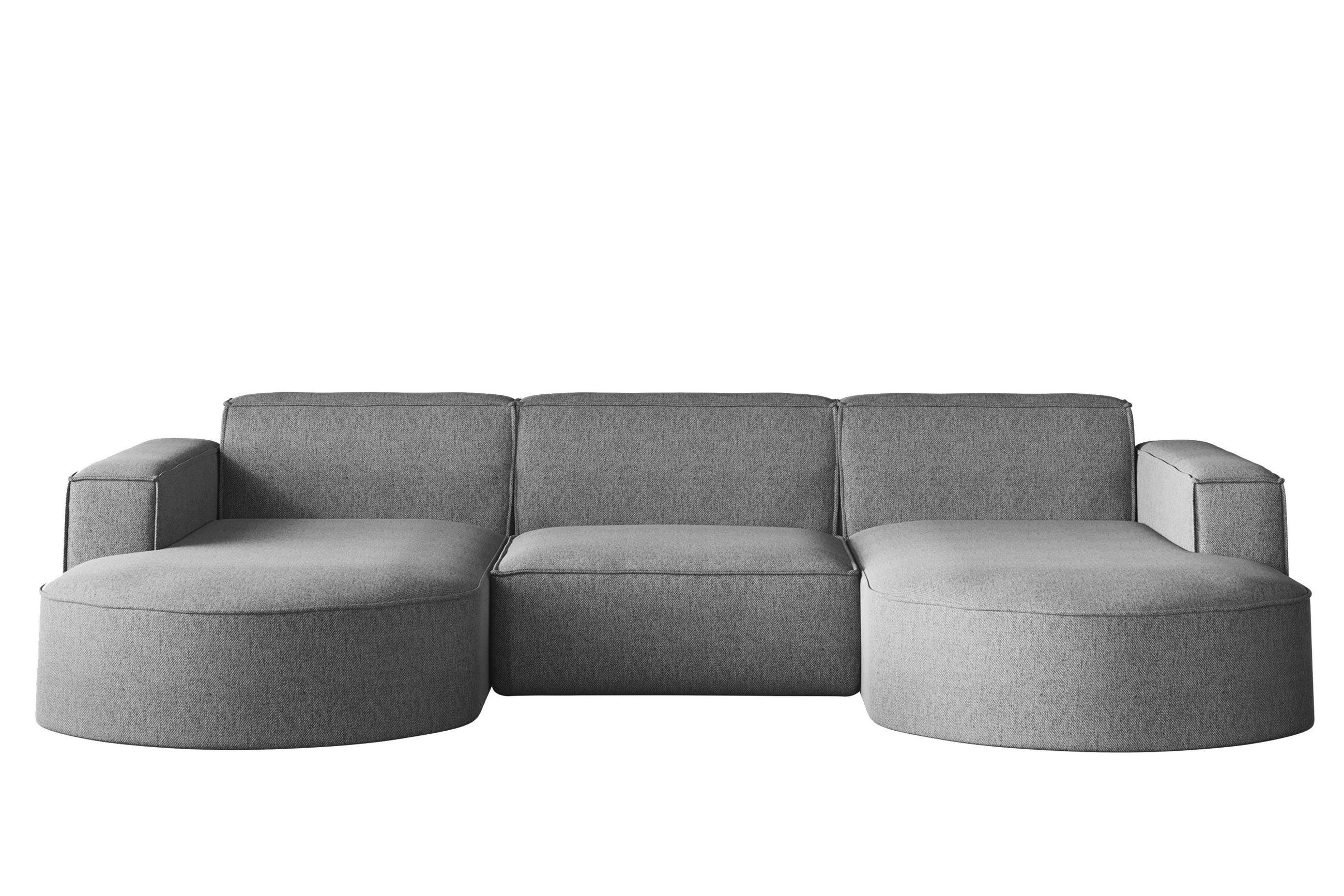 ECKSOFA U-Form MODENA STUDIO Stoff Verita Stahl - Silberfarben, Holz (165/299cm) - Kaiser Möbel