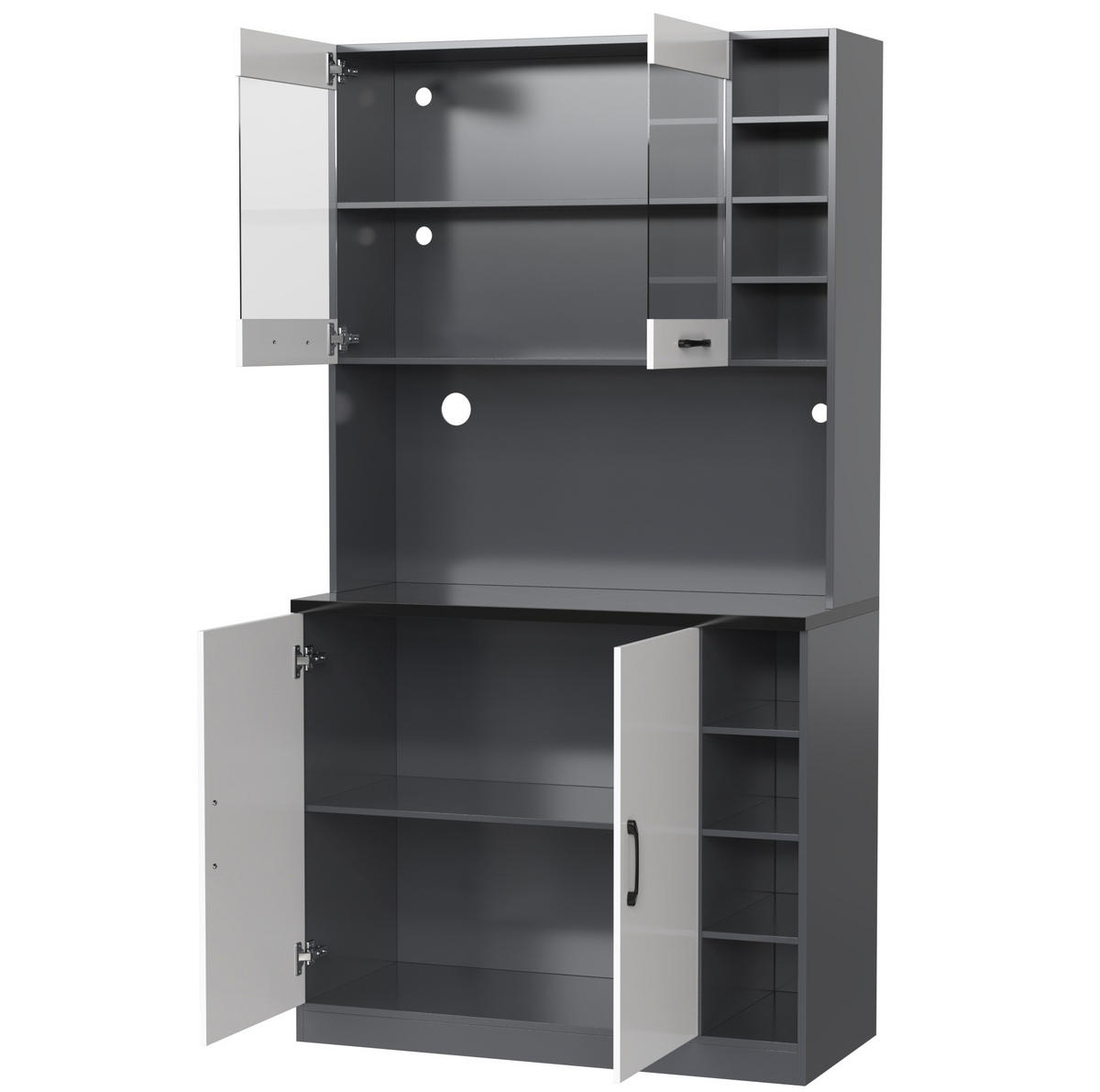 BUFFET Aufbewahrungsschrank 100x47x187cm Weiß mit Glas & LED Beleuchtung - Weiß, Holzwerkstoff (100/187/47cm) - Modfu
