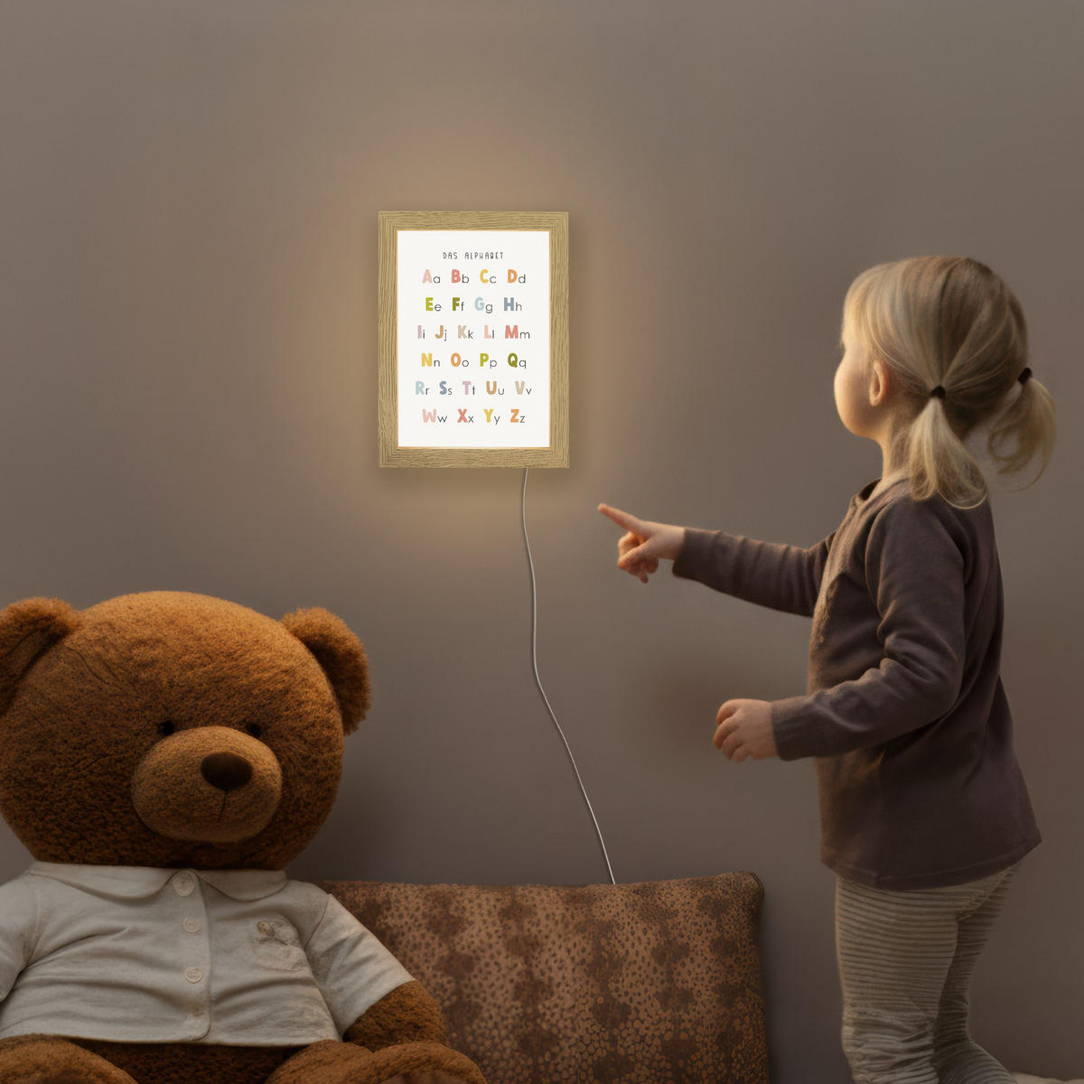 NACHTTISCHLAMPE Pädagogisch - Alphabet lernen - Farbenfroh - Weiß - Buchstaben 15x20 cm - Weiß, Holzwerkstoff (8/15/20cm)