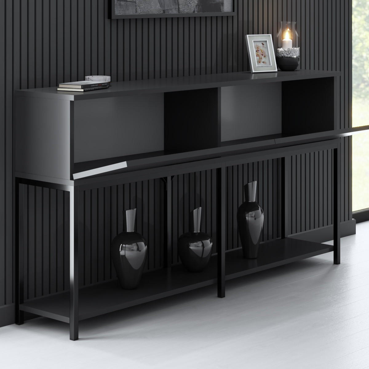 KONSOLE 2 Schwingtüren L150 cm - Lord - Anthrazit, Holzwerkstoff (150/30/80cm) - Calicosy