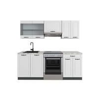 KÜCHENZEILE R-Line Weiß Landhaus/Anthrazit 200 cm, AP Marmor - Anthrazit/Creme, Holzwerkstoff (200/81.6/60cm) - Vicco