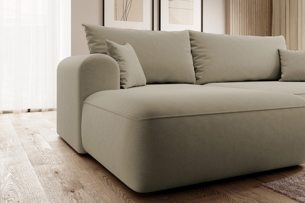 ECKSOFA Ovo Beige Velours - Beige/Schwarz, Kunststoff/Textil (260/165cm) - Selsey