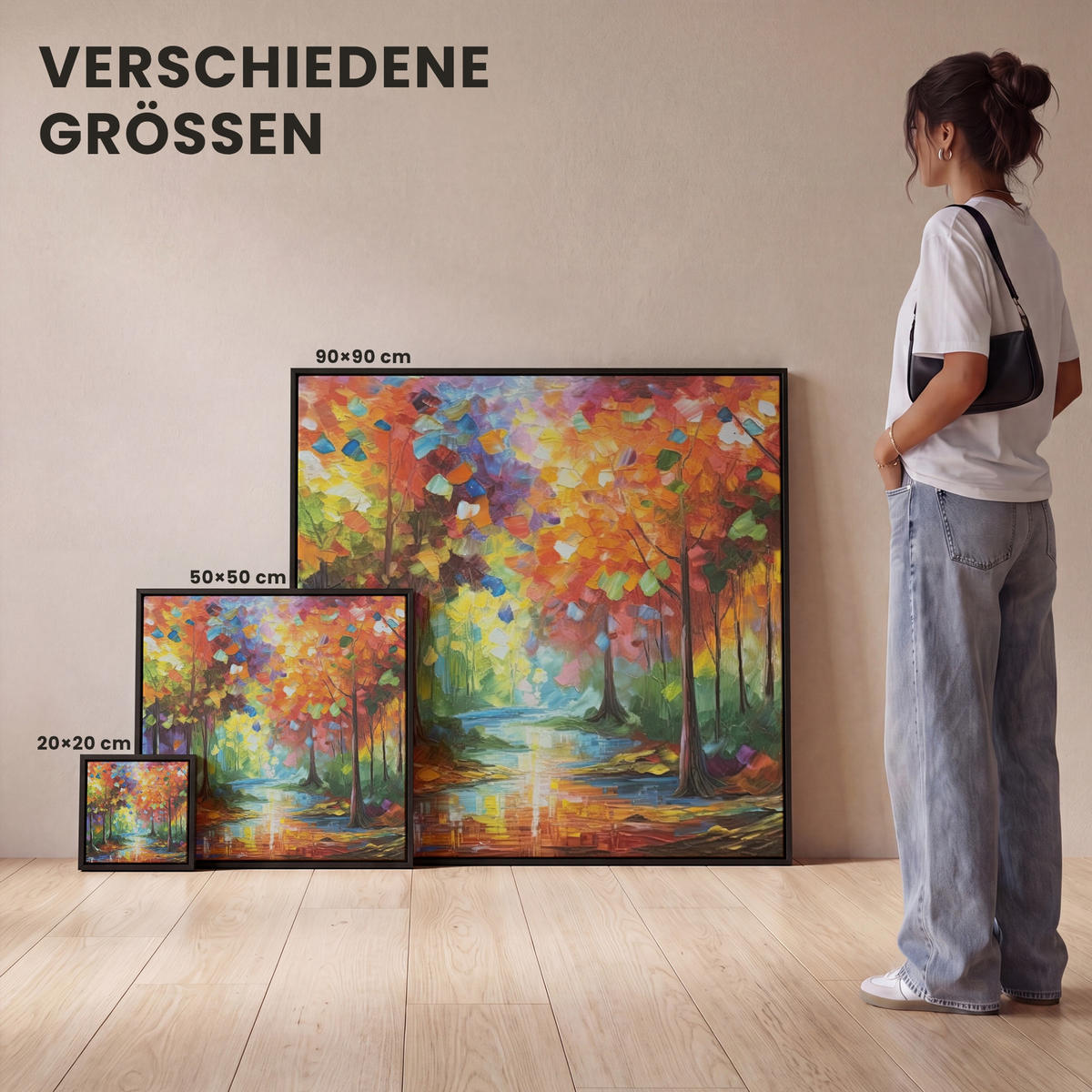 LEINWAND Bilder mit Rahmen - Landschaft - Wald - Farben - Natur - 20x20 - Multicolor, Textil (20/20cm) - MuchoWow