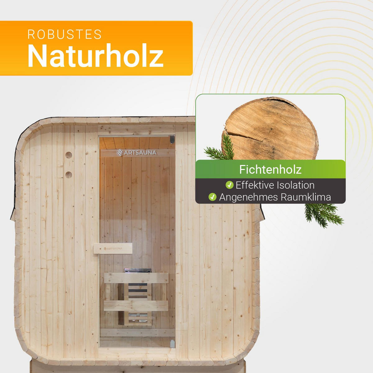 FASSSAUNA Nolvik M inkl. Zubehör-Set - Naturfarben, Holz (185/194/120cm) - Artsauna