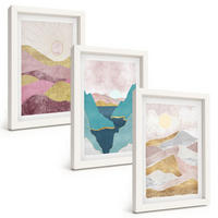 BILDER SET 3er Set - 20x30 cm Weißer Rahmen - Abstrakte Berge Sonne - Weiß, Kunststoff (20/30cm) - TULUP