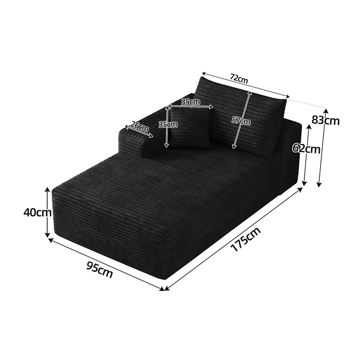 RÉCAMIERE DE-34721 linke Chaiselongue Schwarz - Schwarz, Textil (95/83/175cm) - ComfortXL