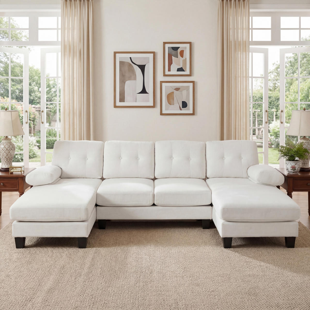 WOHNLANDSCHAFT 268/128/84 cm Beige Chenille - Beige, Textil (242/84/128cm) - Oxeza