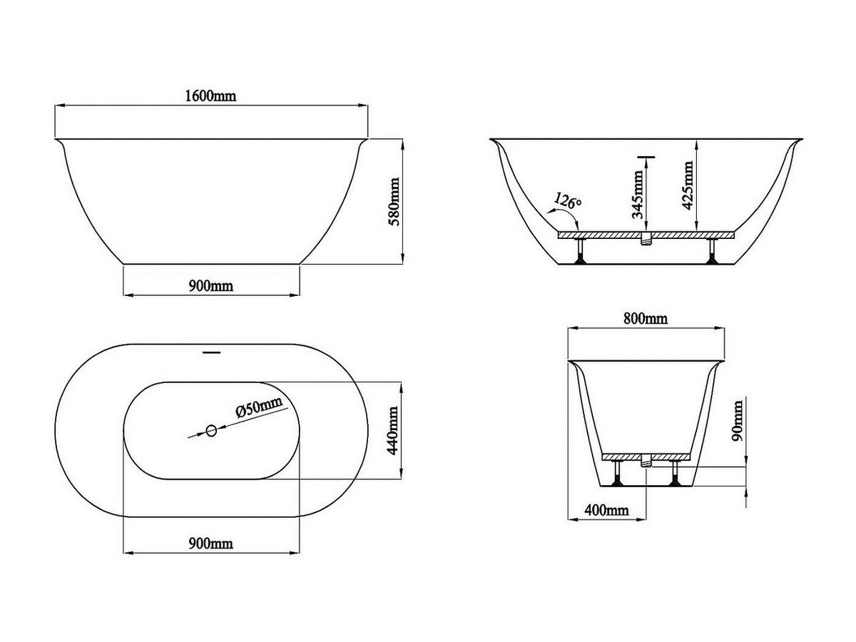 FREISTEHENDE Badewanne - 160 cm x 80 cm - Acryl - Weiß SORTINO - Weiß, Kunststoff (160/58/80cm) - Vente-Unique