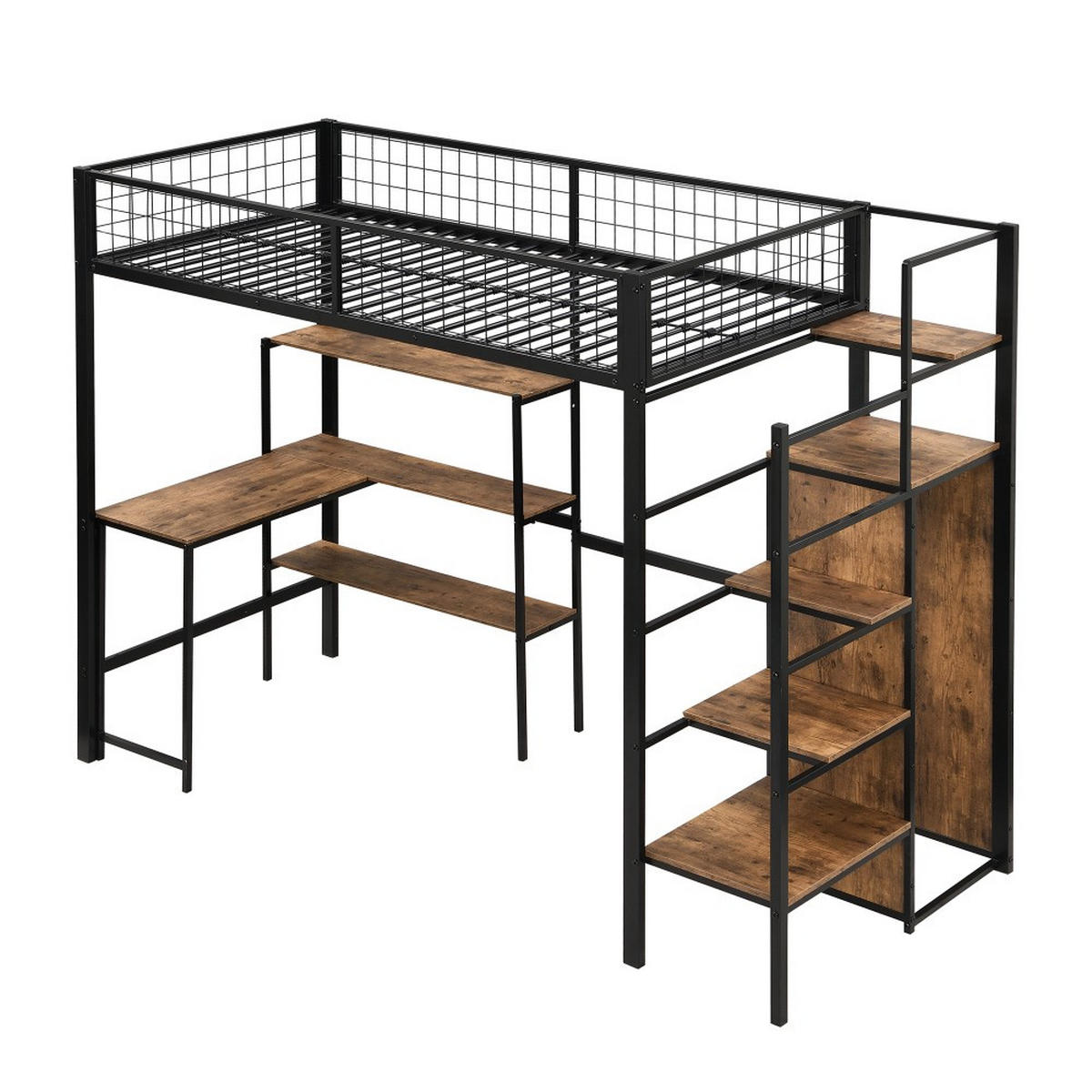 HOCHBETT 90x200cm mit Einbauschrank in schwarz - Schwarz, Metall (90/200cm) - KOMHTOM
