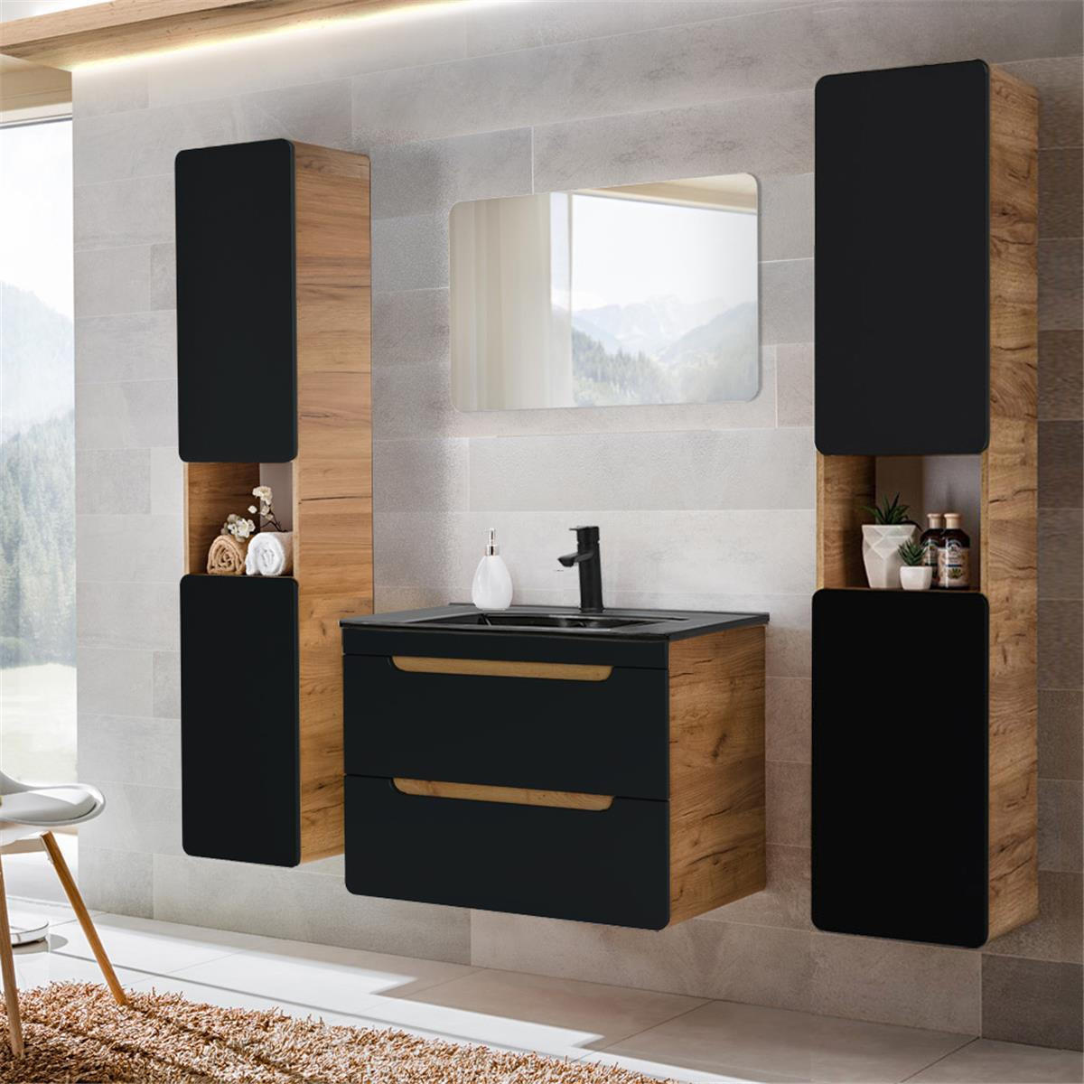 BADMÖBEL-SET 4-TLG. New-luton - Anthrazit, Holzwerkstoff (180/195/46cm) - Lomado