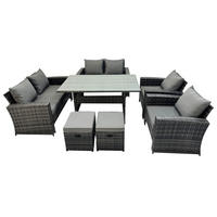 GARTENMÖBELSET mit 2 Sesseln,2 Zweisitzer,2 Hockern,Esstisch Polyrattan Dunkelgrau 8-Sitzer - Dunkelgrau/Grau, Glas/Kunststoff - Fimous