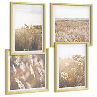 BILDER SET 4er Set - 50x50 cm & 40x60 cm Goldrahmen - Landschaftsgrasblumen Wärme - Goldfarben, Kunststoff (50/50cm) - TULUP