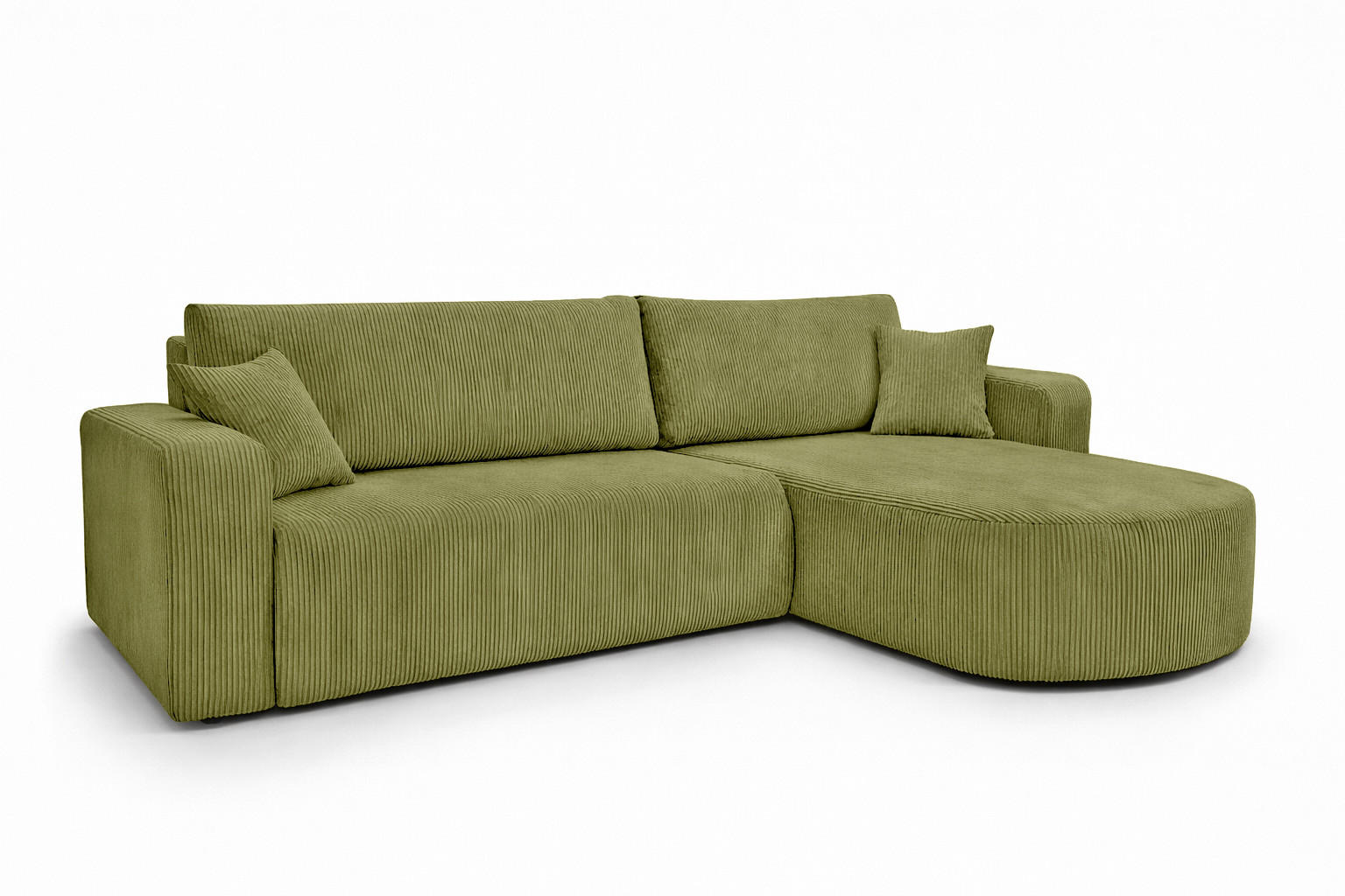ECKSOFA Mit Schlaffunktion, Cordstoff Poso, Olive, Rechts, ROUND ONE XL - Olivgrün, Holz (271/175cm) - Kaiser Möbel