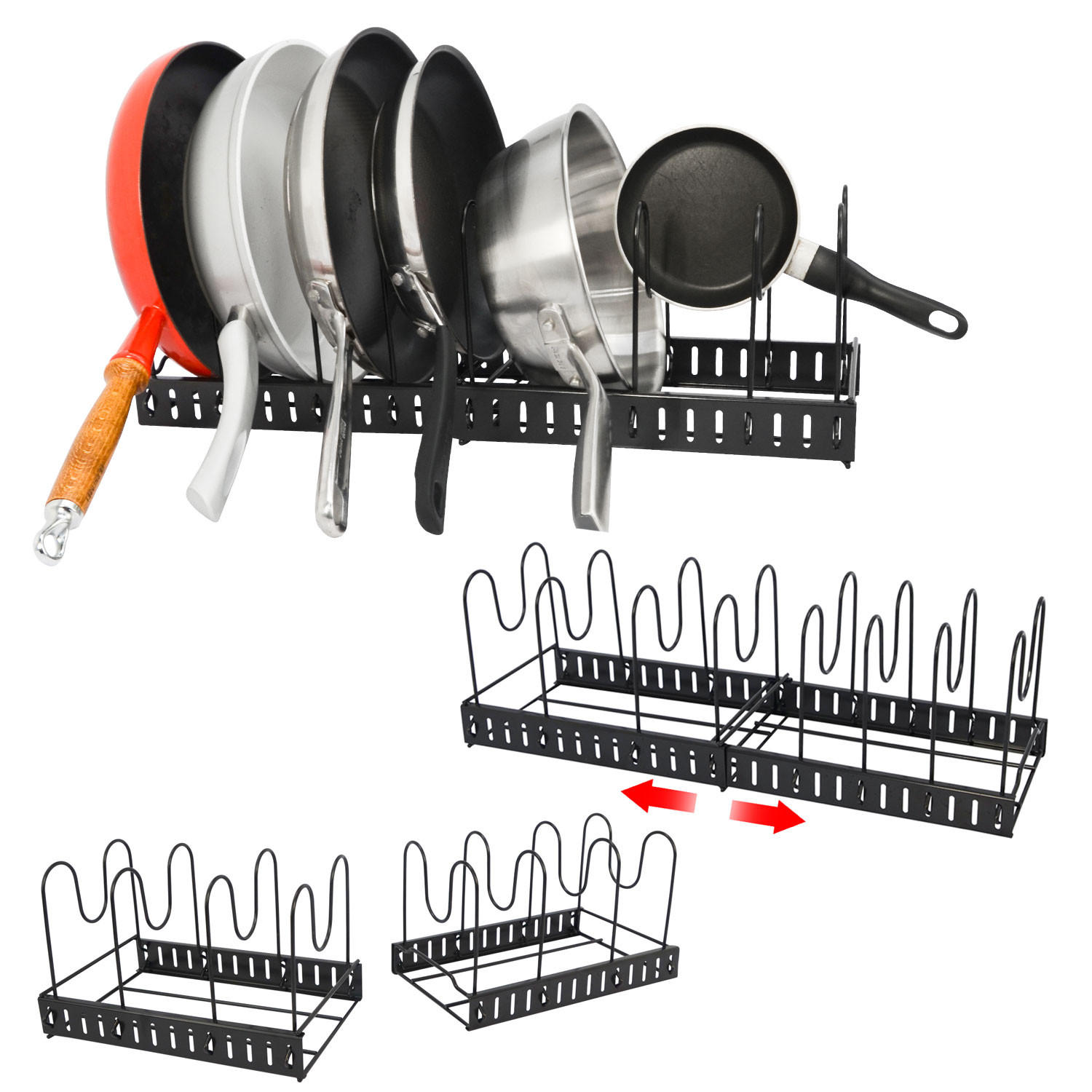 TOPFREGAL 30-57 cm Ausziehbar mit 7 Fächern - Schwarz, Metall (19.5/18.5/57cm) - MAKLIK