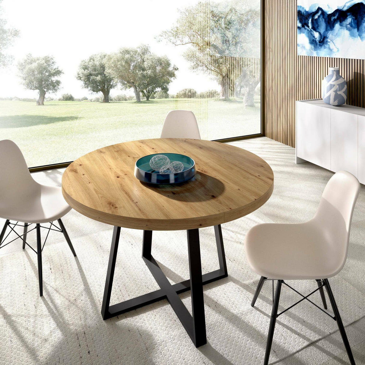 ESSTISCH ausziehbar Holz-Effekt Knoteneiche 110x158h77 - Schwarz, Holzwerkstoff (110/158/77cm) - DMORA