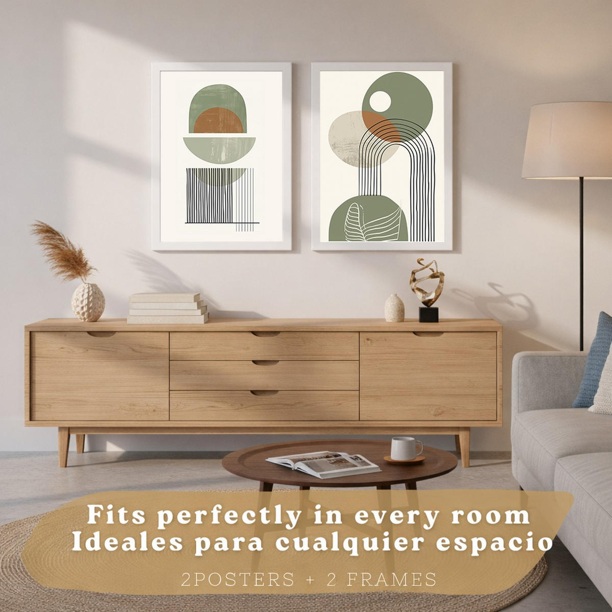 PLAKAT Sada 2 Zelené tvary A3 Bílý rám - bílá, papír (29.7/1/42cm) - Nacnic